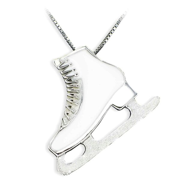 Mikelart Silberkette mit Schlittschuh-Anhänger in weißer Emaille, groß