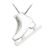Mikelart Silver Necklace with Figure Skates Pendant in White Enamel, large