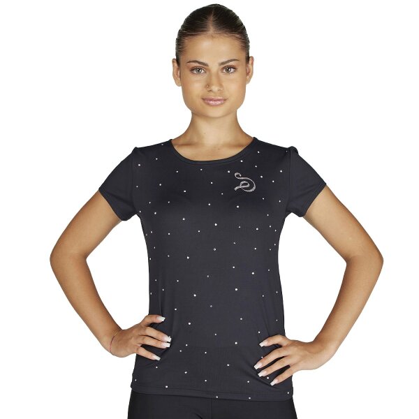 Sagester 088 T-Shirt mit zahlreichen Glitzersteinchen, schwarz M
