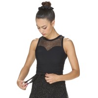 Sagester 097 Tank top with sparkling mesh neckline, black