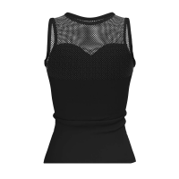 Sagester 097 Tank top with sparkling mesh neckline, black
