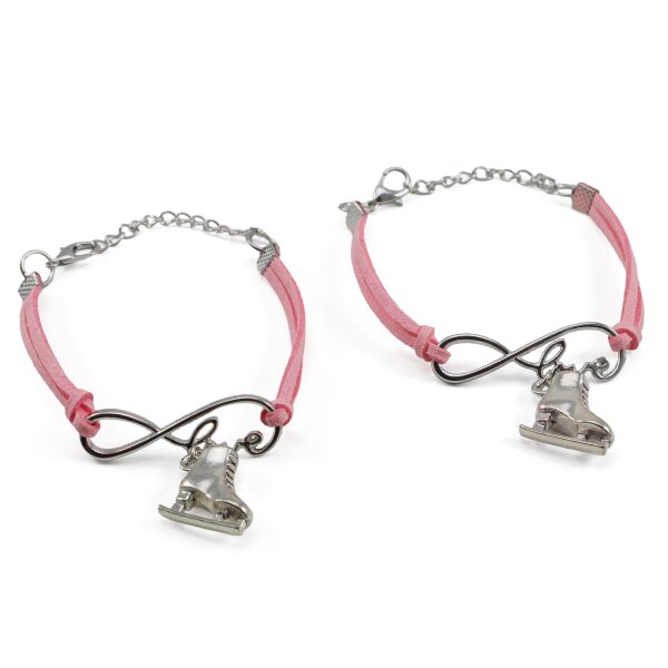 Eiskunstlauf-Armband 2er-Set „Love & Skate“ mit Schlittschuh-Anhänger, pink