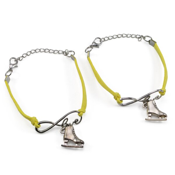 Eiskunstlauf-Armband 2er-Set „Love & Skate“ mit Schlittschuh-Anhänger, gelb