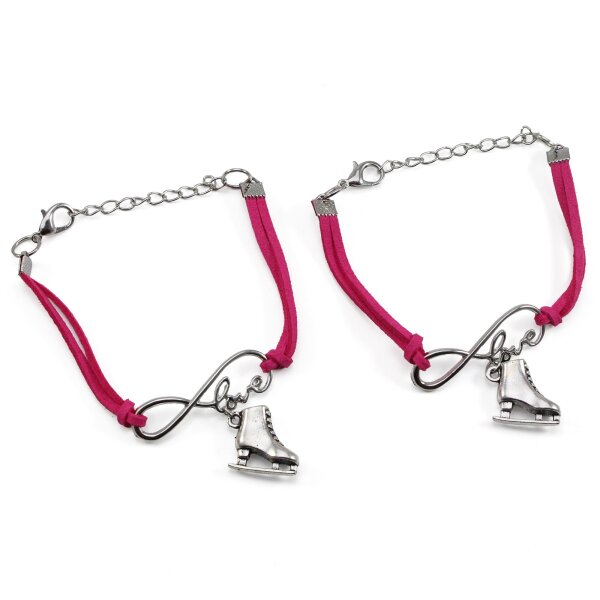 Eiskunstlauf-Armband 2er-Set „Love & Skate“ mit Schlittschuh-Anhänger, fuchsia